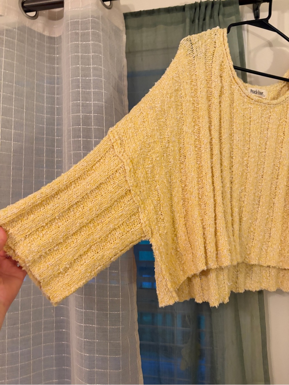 Peach Love California Light Yellow Crochet-Style Scoop Neck Sweater - Picture 2 of 3